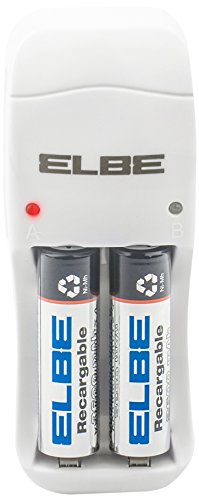 ELBE CC-325-AA - Cargador de pilas recargables, con CUT-OFF, 2 pilas AA incluidas, color blanco