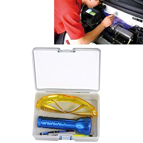 Enjoyall Coche R134A R12 Aire Acondicionado Sistema de A/C Leak Test Detector Kit 28 LED UV Linterna Gafas de Protección UV Dye Tool Set Herramienta de Reparación de Aire Acondicionado Automotriz