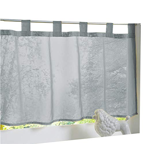 ESLIR Visillo con trabillas, cortina de cocina, cortina transparente, cortina corta, color gris, 60 x 120 cm, 1 pieza