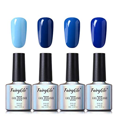 Esmalte de Uñas Semipermanente Uñas de Gel UV LED Kit de Manicura Serie de Color Azul 4pcs Manicura y Pedicura de Fairyglo-C012