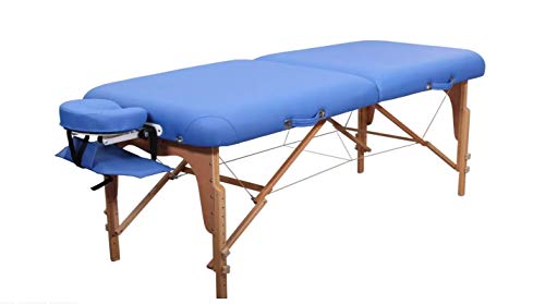 Esquina redonda Zen - Camilla de masaje plegable ajustable en altura - Camilla de masaje móvil hecha de madera maciza con bordes redondeados para estilos, azul real