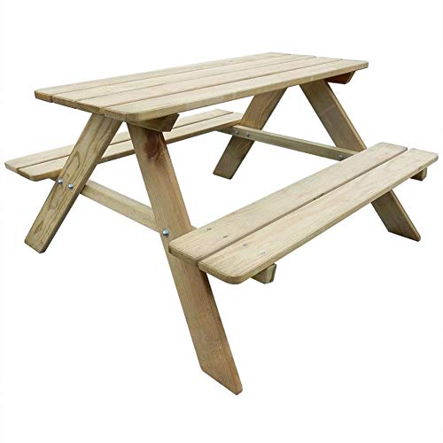 Estink Mesa de pícnic para niños, mesa con bancos para niños, mesa de pícnic, 89 x 89,6 x 50,8 cm, de madera de pino