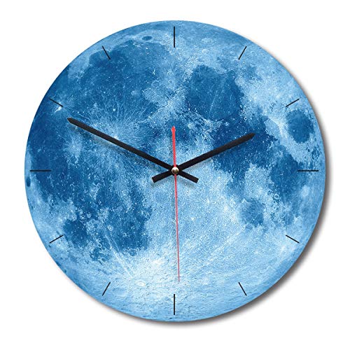Eurobuy Reloj de Pared de Madera del Modelo de la Luna, Estilo Moderno fantástico silencioso, Conveniente para la decoración casera/el Reloj de la Oficina/de la Escuela (Color : Azul)