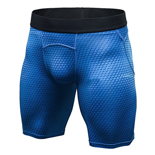 Exing – Pantalón de compresión para gimnasia, pantalones cortos de deporte para hombre azul S