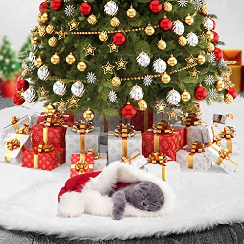 Falda de peluche Rechoo para el árbol de Navidad, falda redonda de 79 cm para la decoración de Navidad, color blanco