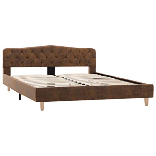 Festnight Estructura de Cama Marco de Cama de Piel de Ante Artificial Cama de Matrimonio Marrón 160x200 cm Festnight Estructura de Cama Marco de Cama de Piel de Ante Artificial Cama de Matrimonio Marrón 160x200 cm