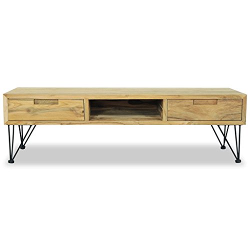 Festnight Mueble de TV con 2 Cajones y 1 Compartimento de Almacenamiento,Mesa Televisión,Estilo Colonia,Madera Maciza de Teca 120x35x35cm Festnight Mueble de TV con 2 Cajones y 1 Compartimento de Almacenamiento,Mesa Televisión,Estilo Colonia,Madera Maciza de Teca 120x35x35cm