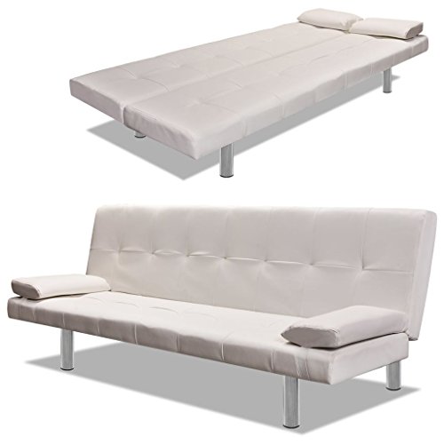Festnight Sofá Cama de Cuero Sintético Estructura de Madera Blanco Crema Festnight Sofá Cama de Cuero Sintético Estructura de Madera Blanco Crema