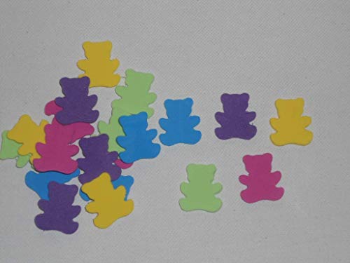 Figuras de goma eva Silvys para fiesta, decoración de manualidades, 20 ositos de 2,5 cm x 2,5cm aprox. de colores variados azul, rosa, verde, morado y amarillo.
