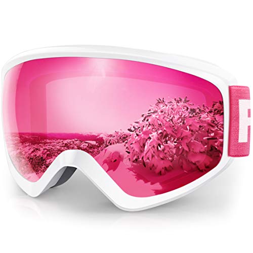 findway Gafas Esqui Niño Mascara Esqui Niño Gafas de Esqui Niño Niña OTG Ajustable para Niños Anti-Niebla Protección UV Compatible con Casco para Esquiar Snowboard (Lente Rosa (VLT 44.92%))