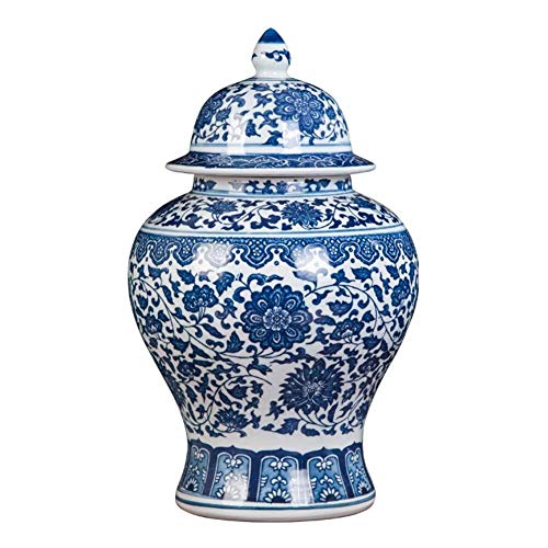 Floreros de Adornos Antiguo jarrón de Porcelana, Azul y Blanco de cerámica Tarro Templo Florero Jarrón Hecho a Mano de China Ming Estilo for la decoración del hogar Sala H37cmxw22cm