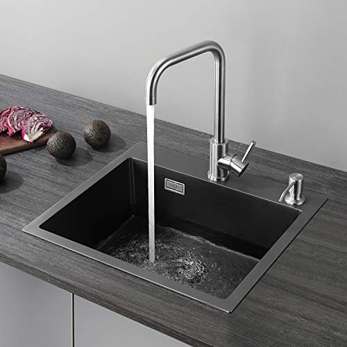 Fregadero, CECIPA Fregadero Cocina Negro 50×45cm Fregadero sobre Encimera ou Empotrado Fregadero Cocina Un Seno Inoxidable 201 con Desbordamiento y Sifon de Cocina (dispensador de jabón gratuito) Fregadero, CECIPA Fregadero Cocina Negro 50×45cm Fregadero sobre Encimera ou Empotrado Fregadero Cocina Un Seno Inoxidable 201 con Desbordamiento y Sifon de Cocina (dispensador de jabón gratuito)
