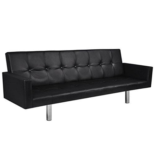 Furnituredeals Sofa de Tela Sofa Cama de Cuero Artificial Negro con reposabrazos Sofa Chaise Longue