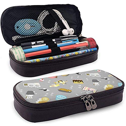 Gatos Pasteles Para Hornear En Estuche De Lápices Gris Funda De Lápiz De Cuero De Pu Organizador De Papelería Bolso De Maquillaje Cosmético Multifunción, Soporte Gatos Pasteles Para Hornear En Estuche De Lápices Gris Funda De Lápiz De Cuero De Pu Organizador De Papelería Bolso De Maquillaje Cosmético Multifunción, Soporte