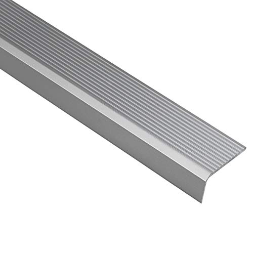 Gedotec Perfil de borde de escalera autoadhesivo peldaño de aluminio plateado | 1000 mm | Perfil piso perforado para la unión protección angular 41 x 23 mm | ranuras angulares de aluminio - 1 pieza