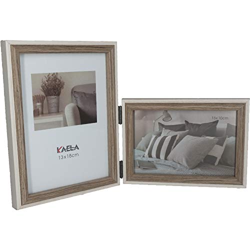 GiDan Portafotos de mesa doble, marco de fotos moderno, 13 x 18 cm, 15 x 10 cm, múltiple de 2 elementos plegables de madera, modernos, artesanales, idea regalo original (marrón)