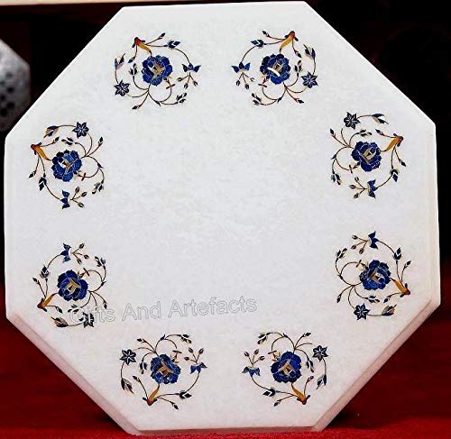 Gifts And Artefacts Sofá de mármol blanco para mesa de arte de marquetería con piedras preciosas de lapislázuli arte floral se puede utilizar en restaurante y mesa de bar, 38 cm Gifts And Artefacts Sofá de mármol blanco para mesa de arte de marquetería con piedras preciosas de lapislázuli arte floral se puede utilizar en restaurante y mesa de bar, 38 cm