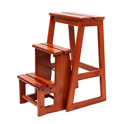 Giow Taburete Plegable, Escalera de Madera de 3 peldaños Taburete Antideslizante Salón de Dormitorio Multifuncional para Exteriores 27.5 X 56.5 X 64 Cm