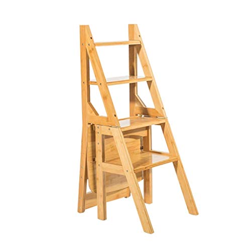 Giow Taburete Plegable, Escalera de Madera de 4 peldaños Taburete Antideslizante Salón de Dormitorio Multifuncional al Aire Libre 46 X 40 X 90 cm