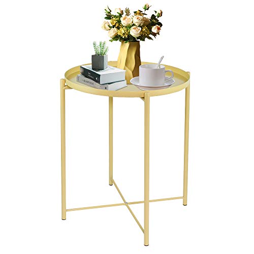 GISIRACASA Mesa Auxiliar con Bandeja Extraíble -Mesita De Noche Redonda Pequeña Mesa de Sofá Mesa De Café Mesa Auxiliar De Metal para Sala De Estar Dormitorio Exterior (Amarillo) GISIRACASA Mesa Auxiliar con Bandeja Extraíble -Mesita De Noche Redonda Pequeña Mesa de Sofá Mesa De Café Mesa Auxiliar De Metal para Sala De Estar Dormitorio Exterior (Amarillo)
