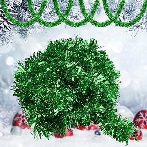 GOLRISEN Espumillón de Navidad 10 Metros, Espumillón Verde Brillo, Decoración para Árbol Navidad, Espumillón Decorativo Navideño, Adorno de Navidad para Adornar Puertas de Casa, Chimeneas o Espejos