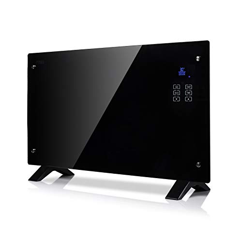 Greaden - Calefactor de cristal 2000 W eléctrico con 2 niveles de calor, pantalla LED táctil, modo ECO, 5 programas disponibles, color negro, instalación en pared o en pie