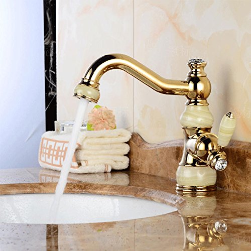 Grifo monomando para fregadero de cocina, de color dorado y cobre natural, para lavabo sobre encimera, grifo de mármol antiguo chapado en oro frío y caliente con accesorios estándar del Reino Unido