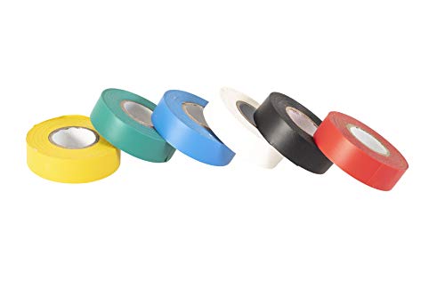 GTSE - Lote de 6 cintas de aislamiento eléctrico de PVC, 20 m x 19 mm, rollos multicolor premium, cinta adhesiva larga