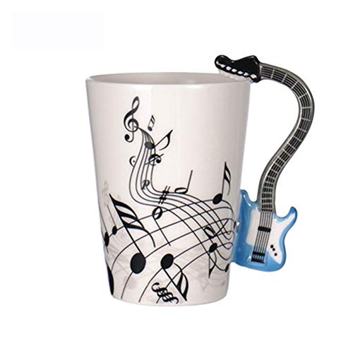 GZSC Reutilizable Taza de café Guitarra Creativa Taza de cerámica Taza de café de Viaje Tazas y Tazas portátiles for té y café Taza de música con Mango (Color : A)