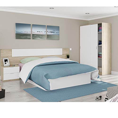 HABITMOBEL Conjunto Dormitorio Cabecero + 2 Mesillas Moon + Armario Ropero con Puertas correderas HABITMOBEL Conjunto Dormitorio Cabecero + 2 Mesillas Moon + Armario Ropero con Puertas correderas