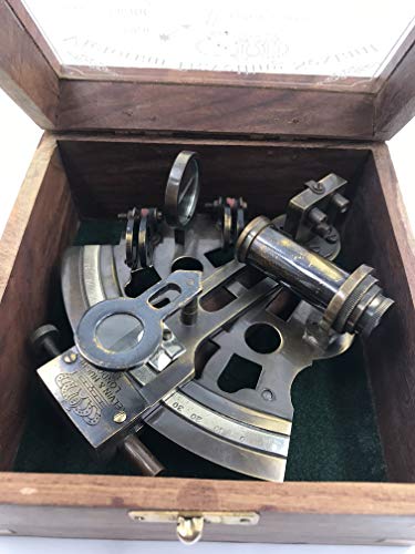 Hermoso sextante de navegación alemán de latón hecho a mano con caja de madera | Sextante de latón original | Instrumento de barco | Modelo Astrolabe