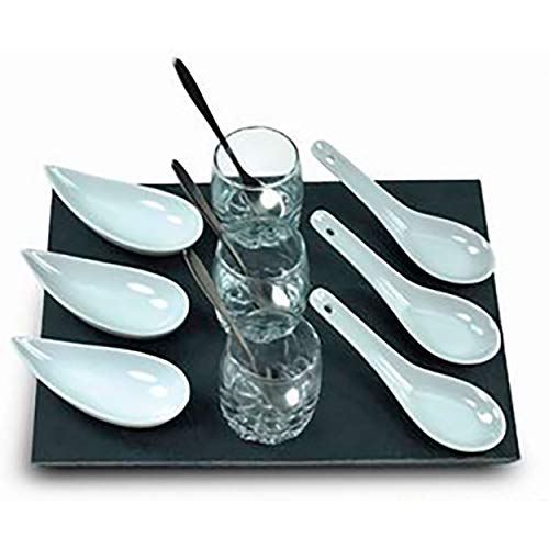 Hogar y Mas Tabla de Aperitivos/Tapas en Set de 13 Piezas, Bandeja de Pizarra con Cucharas y Vasos 23x24cm Hogar y Mas Tabla de Aperitivos/Tapas en Set de 13 Piezas, Bandeja de Pizarra con Cucharas y Vasos 23x24cm