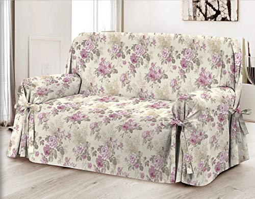 Home Life – Cubre sillón – Elegante Protector de sofás con Flores – Funda de sofá de algodón para Proteger del Polvo, Las Manchas y el Desgaste, Fabricado en Italia – Rosa