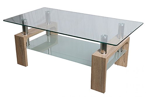 HomeSouth - Mesa de Centro Fija, Cristal Templado Transparente, Patas Color Cambria