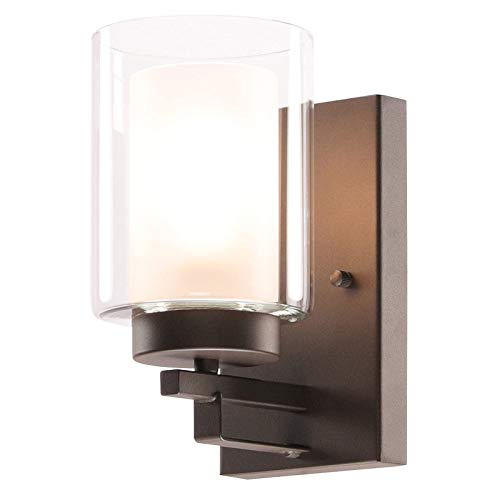 HONGLONG Luz de Pared 1 lámpara de Pared Ligera con Tono de Doble Vidrio, Luces Modernas Arriba/Abajo de la Pared en Bronce Oscuro para baño, Dormitorio y Sala de Estar