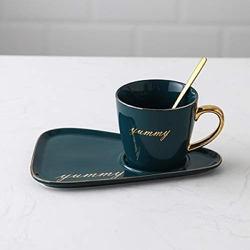 HRDZ Taza Cafetería del Hotel Cerámica nórdica Juego de Taza y Plato de café Desayuno Postre Tarde té vajilla Bandeja Restaurante Creativo Estilo Europeo Pequeño D 260ml