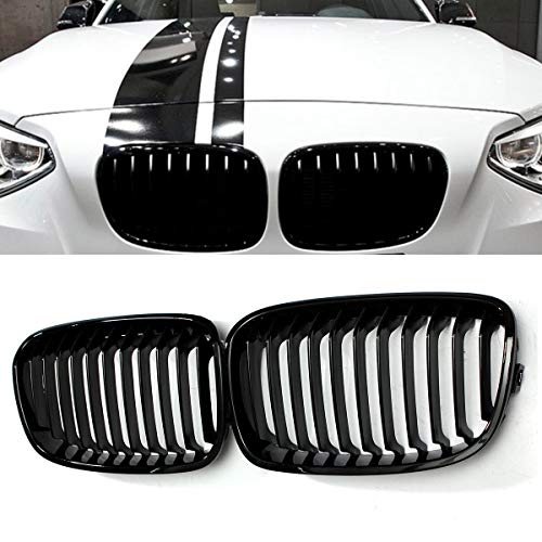 HUANGRONG Rejillas Frontales 2 unids Gloss Black Car Front Cap Hood Ridny Grille Racing Grill for BMW F20 F21 1 Serie 2011 2011 2013 2013 2014 Estilo de automóvil