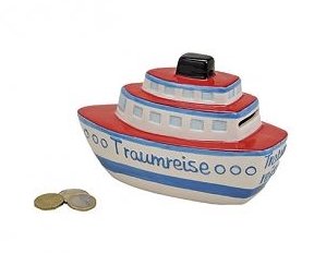 Hucha – Barco – Caja de vacaciones – Caja de viaje – Hucha de cerámica (viaje de ensueño)