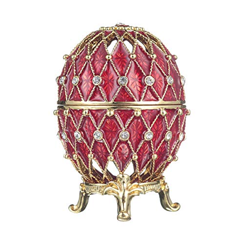 huevo ruso tallado de Estilo Faberge / caja de joya con rejilla 7,5 cm rojo