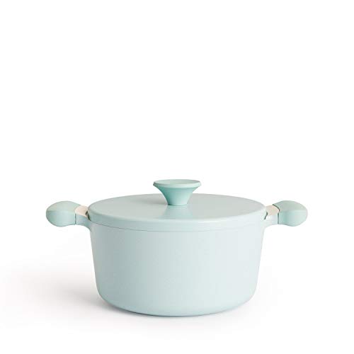 IKOHS UMA - Cacerola de Aluminio Fundido, Revestimiento Antiadherente, Asas de Baquelita, Sin PDFE y PFOA, para Todo Tipos de Cocinas, Diseño Retro, Estilo Cocotte, Apta para Inducción (Azul - 24 cm)