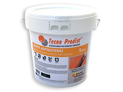IMPER ANTIGOTERAS de Tecno Prodist - 5 Kg (VERDE CLARO) Pintura Impermeabilizante elástica para Terrazas (A Rodillo o brocha, disponible en color rojo, blanco, verde y gris)