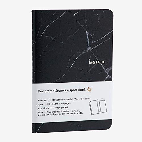[imSTONE] Paquete de 3 Cuadernos de Papel de Piedra | Formato de Pasaporte | Paginas con Reglones | Suave, Resistente e Impermeable | Mezcla de color Blanco y Negro | 12,5x9 cm