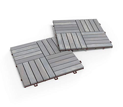 Interbuild Acacia Hardwood Decking Tiles 30 × 30cm | Gris Oscuro | 10 Azulejos = 0,9 m2 por Paquete | Millones vendidos | para Patio y balcón