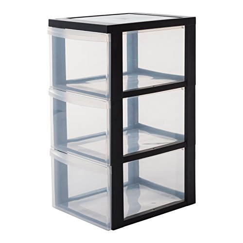 Iris Ohyama, armario de 3 cajones sobre ruedas - Design Chest - DC-303, plástico, negro / transparente, 45 L, 40 x 29 x 68 cm Iris Ohyama, armario de 3 cajones sobre ruedas - Design Chest - DC-303, plástico, negro / transparente, 45 L, 40 x 29 x 68 cm