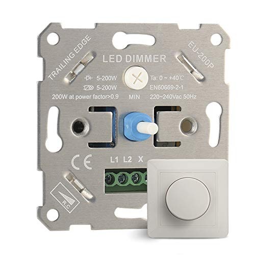 IWILCS LED Interruptor Regulador de Luz, Regulador de Intensidad LED Giratorio Interruptor de Atenuación LED de 5-200 W Empotrable para Regulable LED Incandescente Bombillas