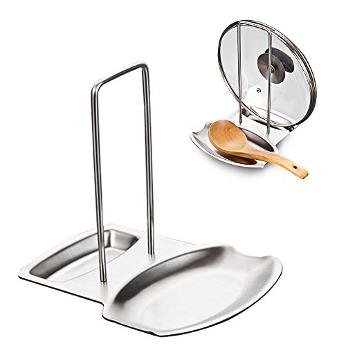iZoeL Soporte de cuchara de acero inoxidable con tapa soporte organizador de cocina estable