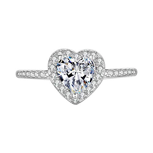 Janly - Anillo de metal para mujer, con diamantes completos y circonitas microincrustadas, ideal como regalo para el día de San Valentín, color, talla L