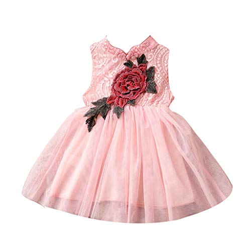 Janly Liquidación Venta Vestido de niña para 0-10 años, niña de encaje rosa Cheongsam estilo chino vestido de princesa de tul para niños de 2-3 años (rosa)