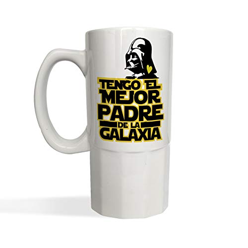 Jarra de Cerveza Tengo el mejor Padre de la Galaxia STAR WARS Darth Vader - Jarra cerámica o cristal glaseado 650 ml - Frase divertida Regalo Sorpresa DIA DEL PADRE o Cumpleaños (cerámica blanca)