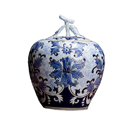 JHSHENGSHI Tarro de Porcelana Fina Azul y Blanco para Acento de decoración de hogar y Oficina